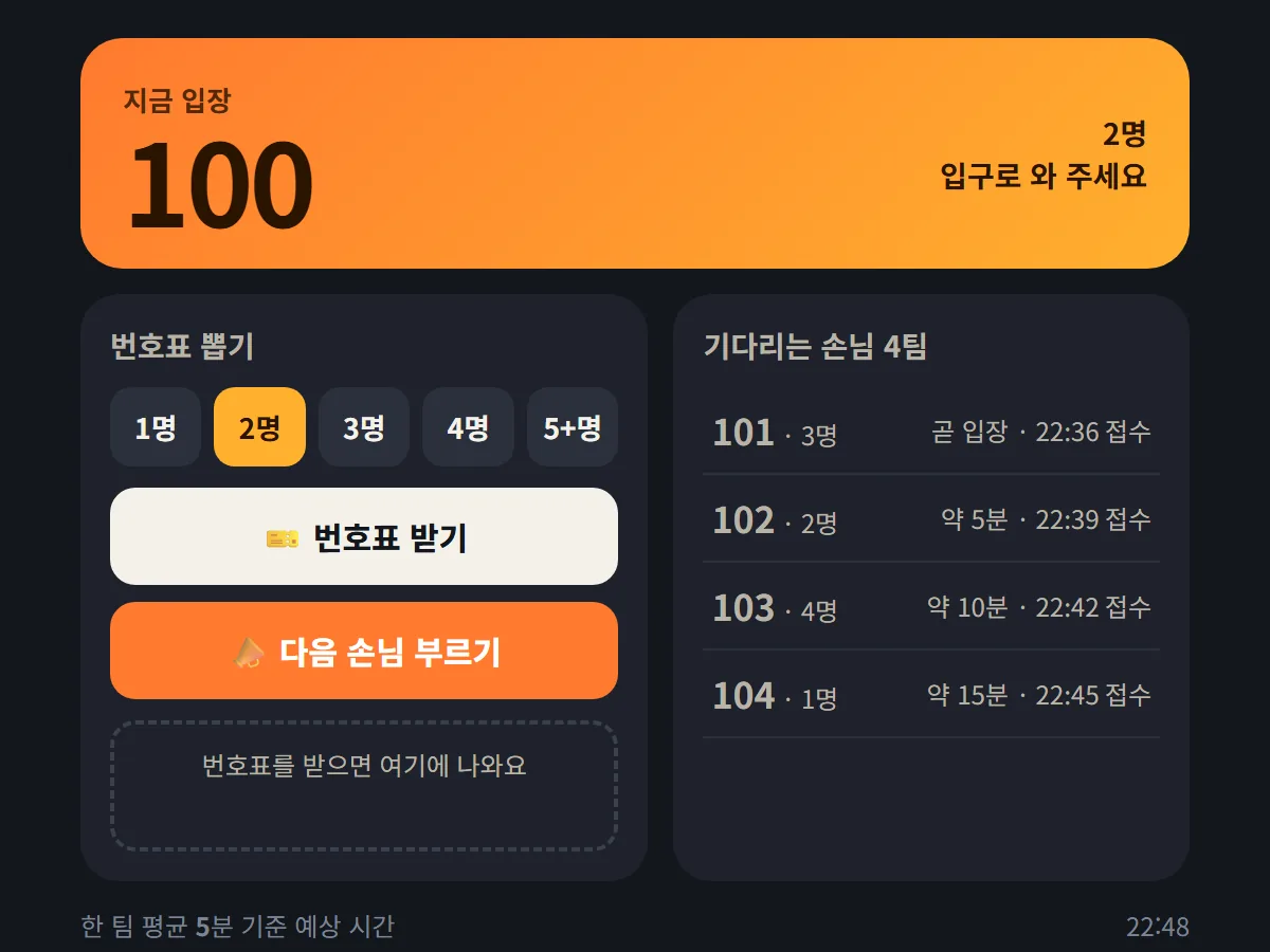 Screenshot of 가게 대기 번호표